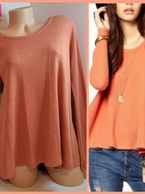 We The Free People Waffle Knit Thermal Long Sleeve Swing Top Size M